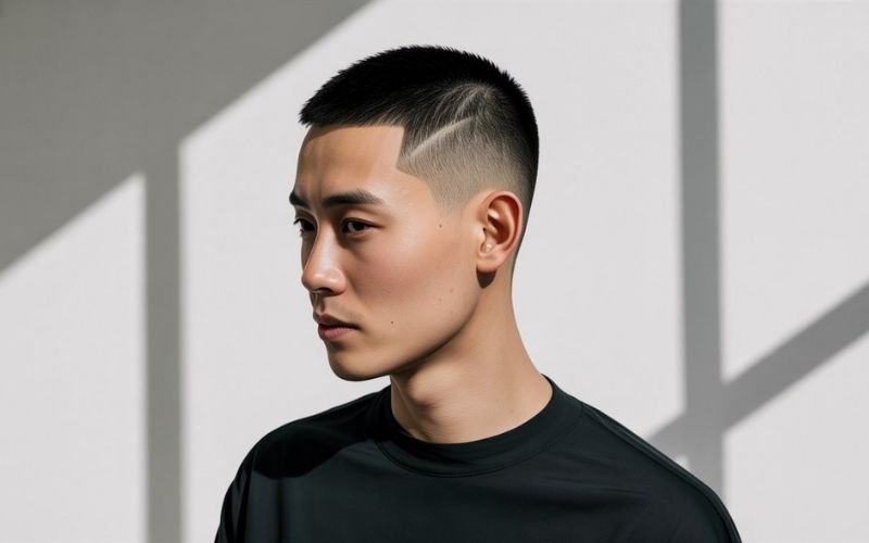 buzz-cut asian men