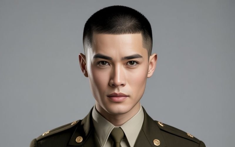 buzz-cut asian men